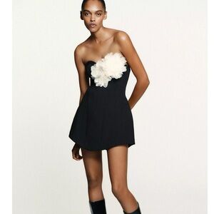 Zara CONTRAST FLORAL STRAPLESS DRESS